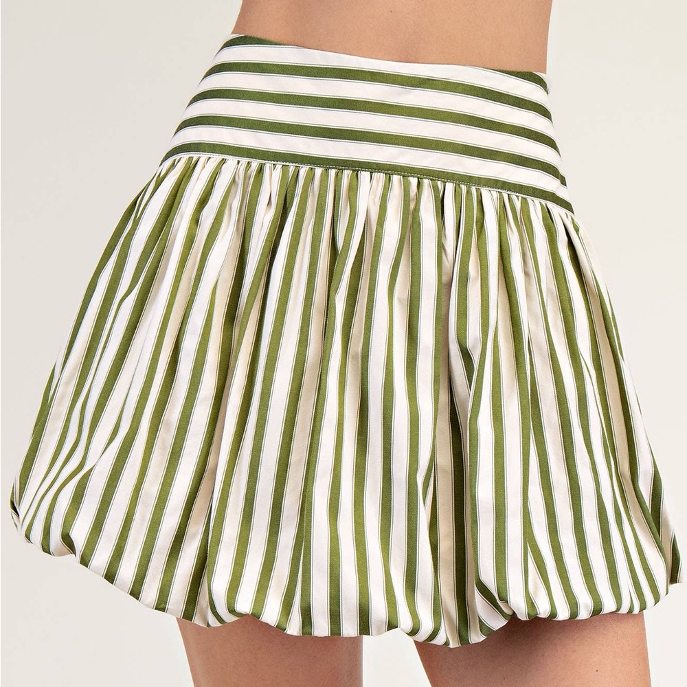 green striped bubble hem skirt w short lining